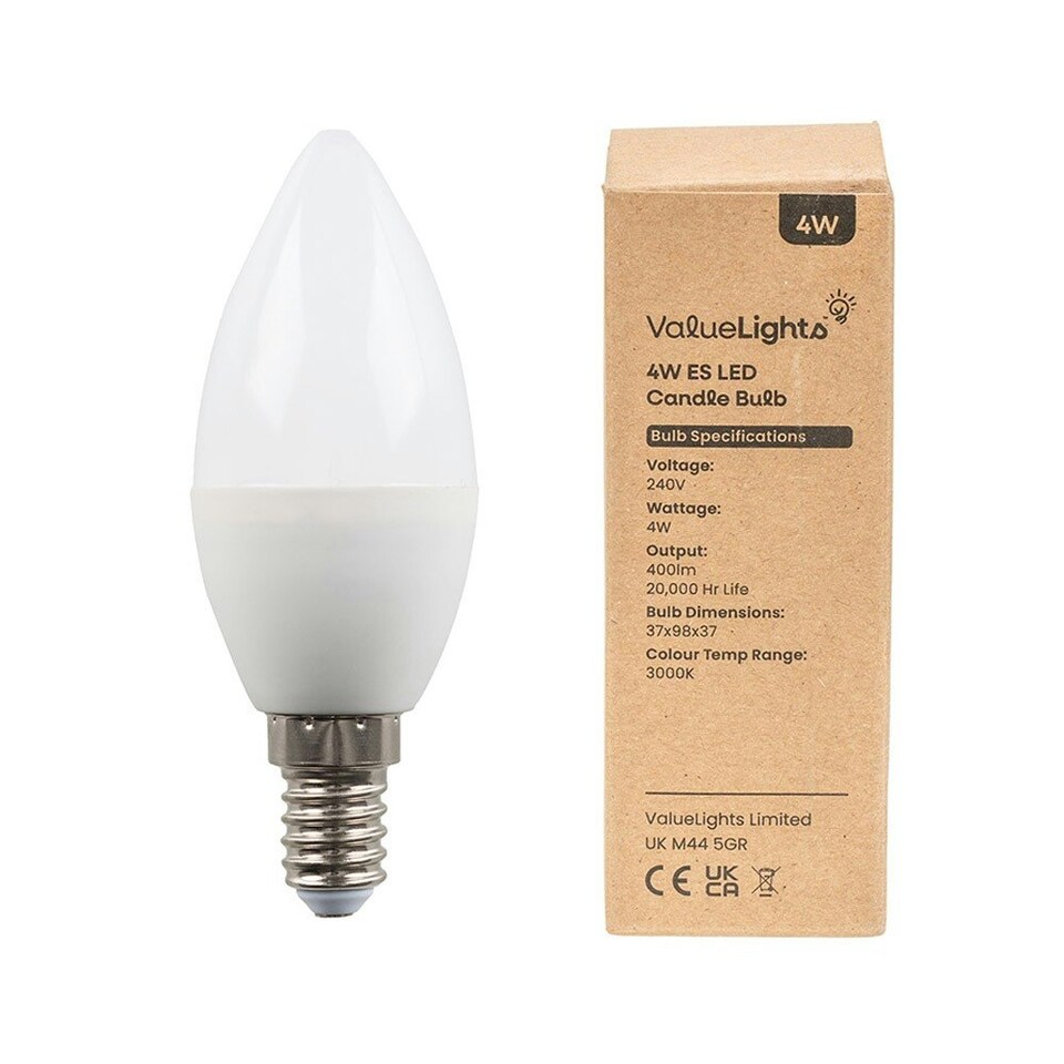 image 1 of ValueLights 10 Pack E14 White Plastic Candle LED 4W Warm White 3000K 400lm Light Bulb