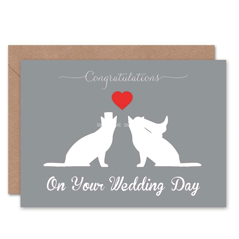 image 1 of Animal Silhouette Love Two Cats Heart Wedding Card
