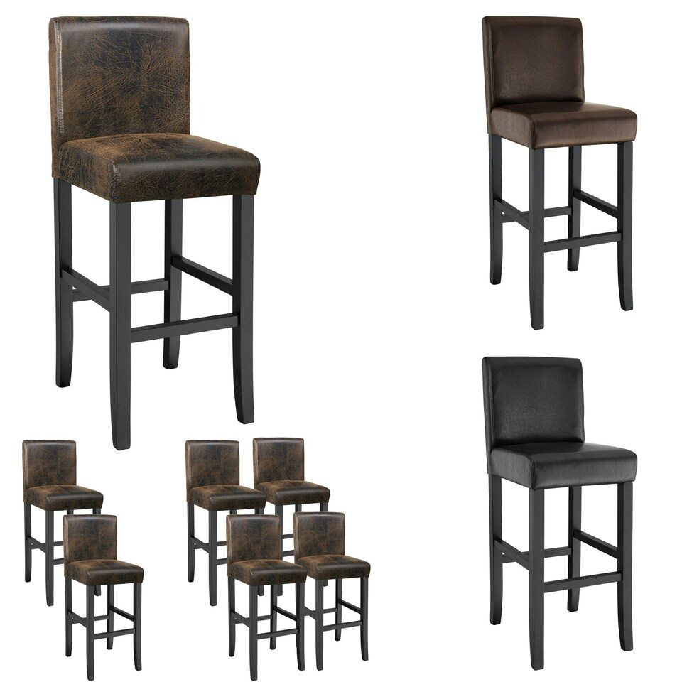 image 1 of Bar Stools with a padded backrest and faux leather cover | Brown | brown | 41 x 40 x 107 cm | 2