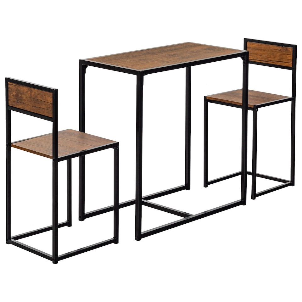 image 1 of Harbour Housewares Industrial 2 Seater Breakfast Bar Set - Brown | Brown | Brown