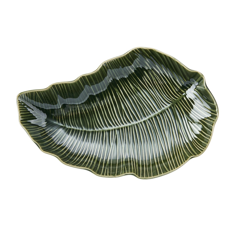 image 1 of Mikasa Serving Dish Green Stoneware Leaf Shaped 31.5cm | Green