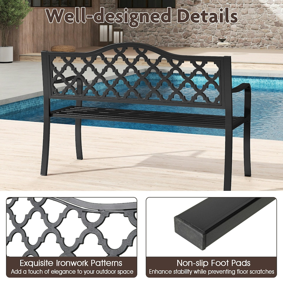 image 1 of COSTWAY 128CM Patio Bench Slatted Metal Garden Loveseat Black