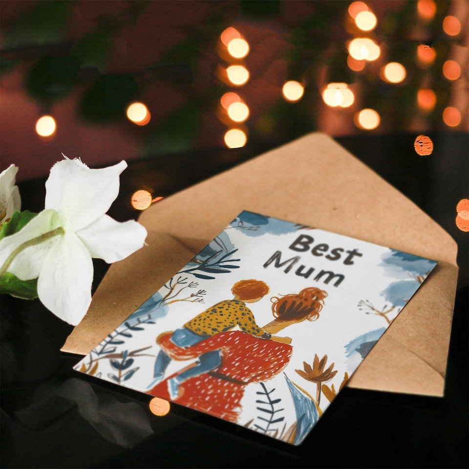 image 1 of Mothers Day Card Best Mum Holding Illustration Card