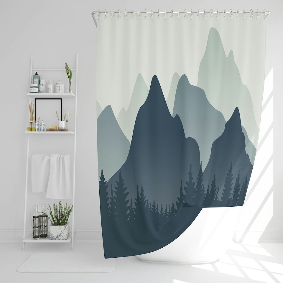 image 1 of mountain landscape illustration (Shower Curtain)