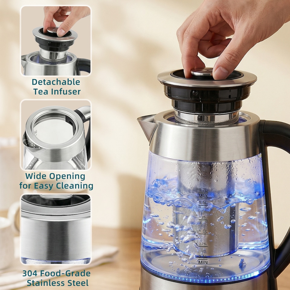 image 1 of HOMCOM Electric Kettle, 1.7L 3KW Water Kettle with UK Strix Thermostat