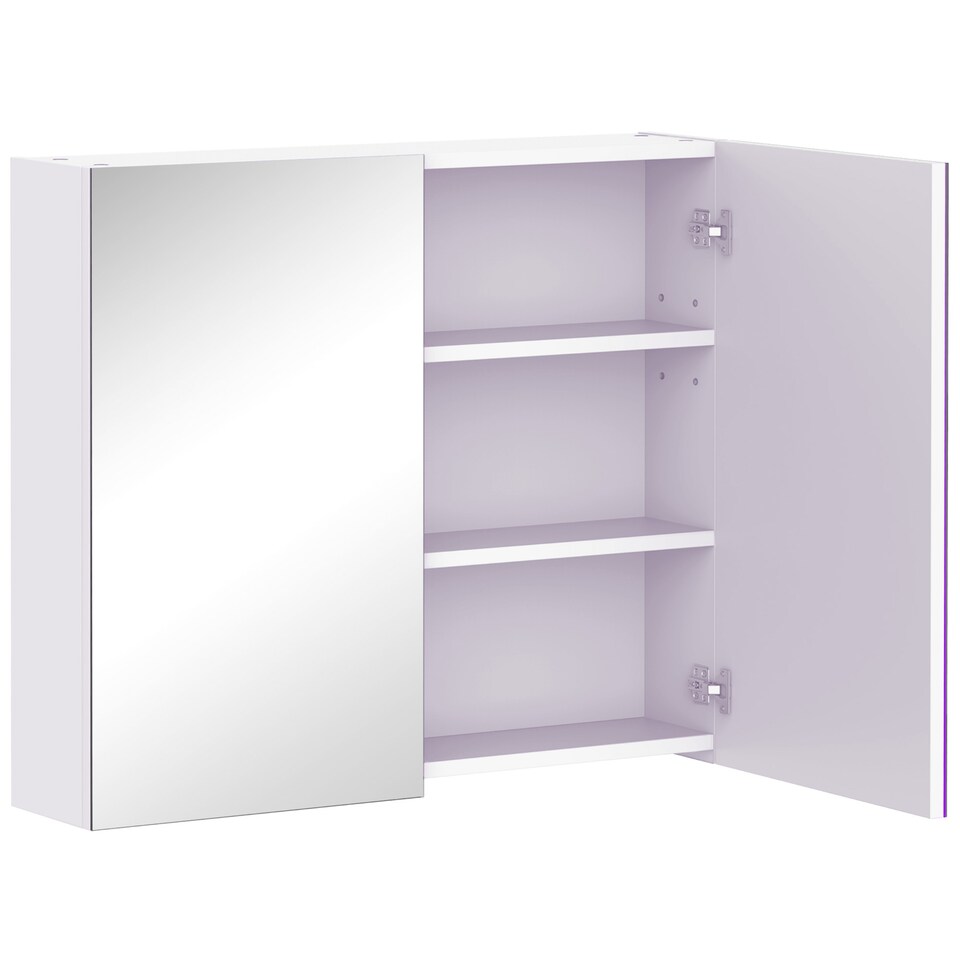 image 1 of HOMCOM Mirror Cabinet, Wall Mount Bathroom Storage Cabinet with Adjustable Shelf, Double Door Cupboard, 70 x 15 x 60 cm, White
