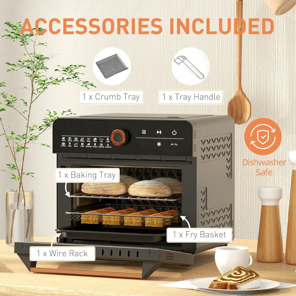 image 1 of HOMCOM Air Fryer Oven 20L Countertop Mini Oven with 16 Presets 1400W Black