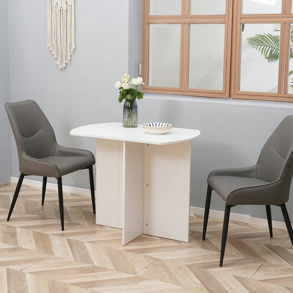 image 1 of HOMCOM Foldable Dining Table Compact Drop Leaf Table for Kitchen White White