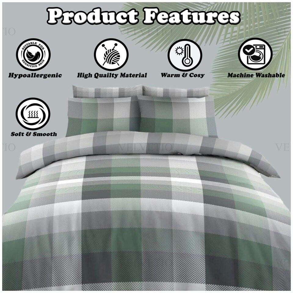 image 1 of VELVETIO Dartmouth Check Complete Duvet Cover Set with Fitted Sheet Soft Polycotton Bedding Sets Multi | King