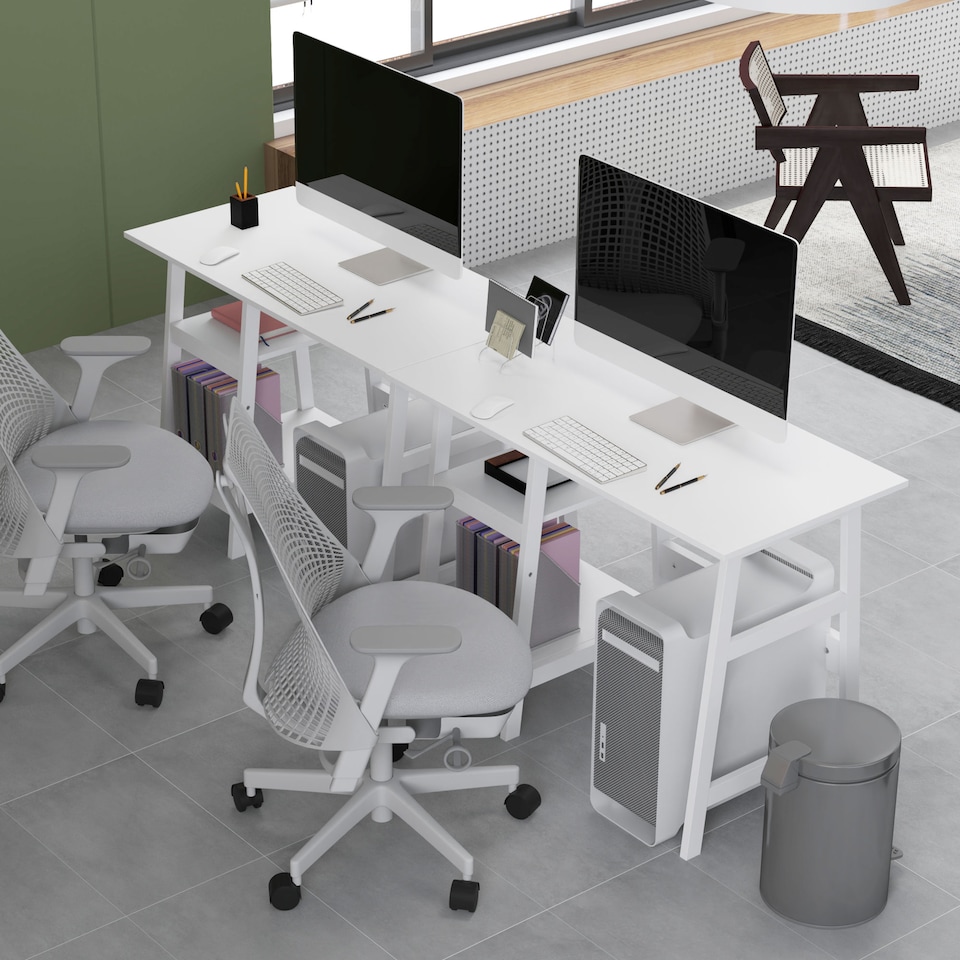 image 1 of HOMCOM Compact Computer Desk with Storage Shelves, Study Table with Bookshelf, PC Table Workstation for Home Office, Study, Easy Assembly, 106 x 51cm, White | White