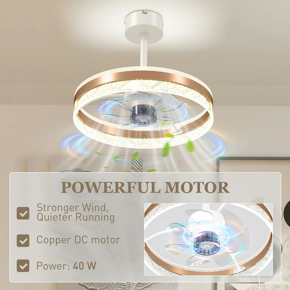 image 1 of HOMCOM Ceiling Fan Light with 3 Colour, Timer, Reversible, Remote, Gold