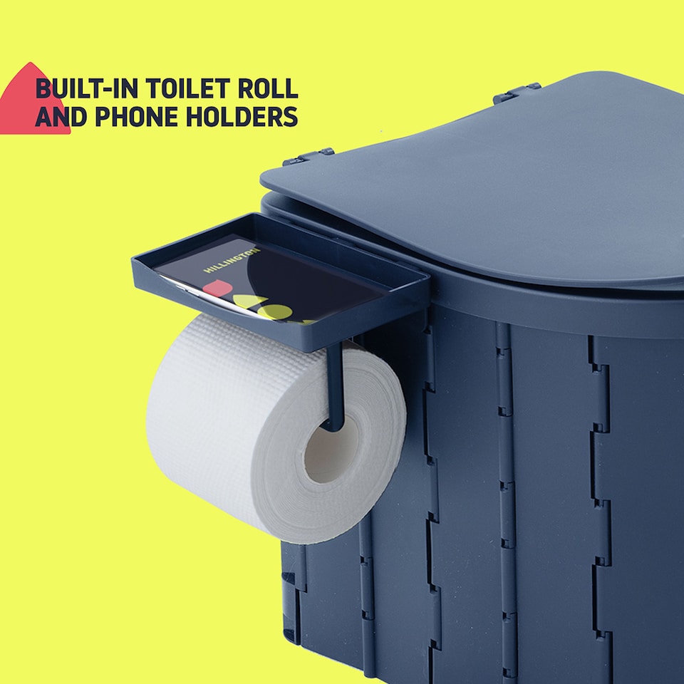 image 1 of Hillington Portable Camping Toilet 150kg - Foldable with Padded Seat & Complete Accessory Kit - Blue