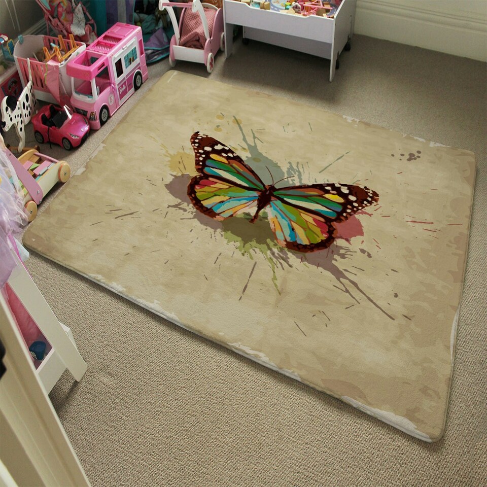 image 1 of Butterfly & Paint Splats (Rug) Multi | Large: 140x200cm