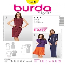 Burda 6988 Paper Sewing Pattern – Women’s Dress, UK Sizes 8–20, Easy