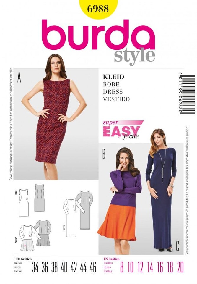 image 1 of Burda 6988 Paper Sewing Pattern – Women’s Dress, UK Sizes 8–20, Easy