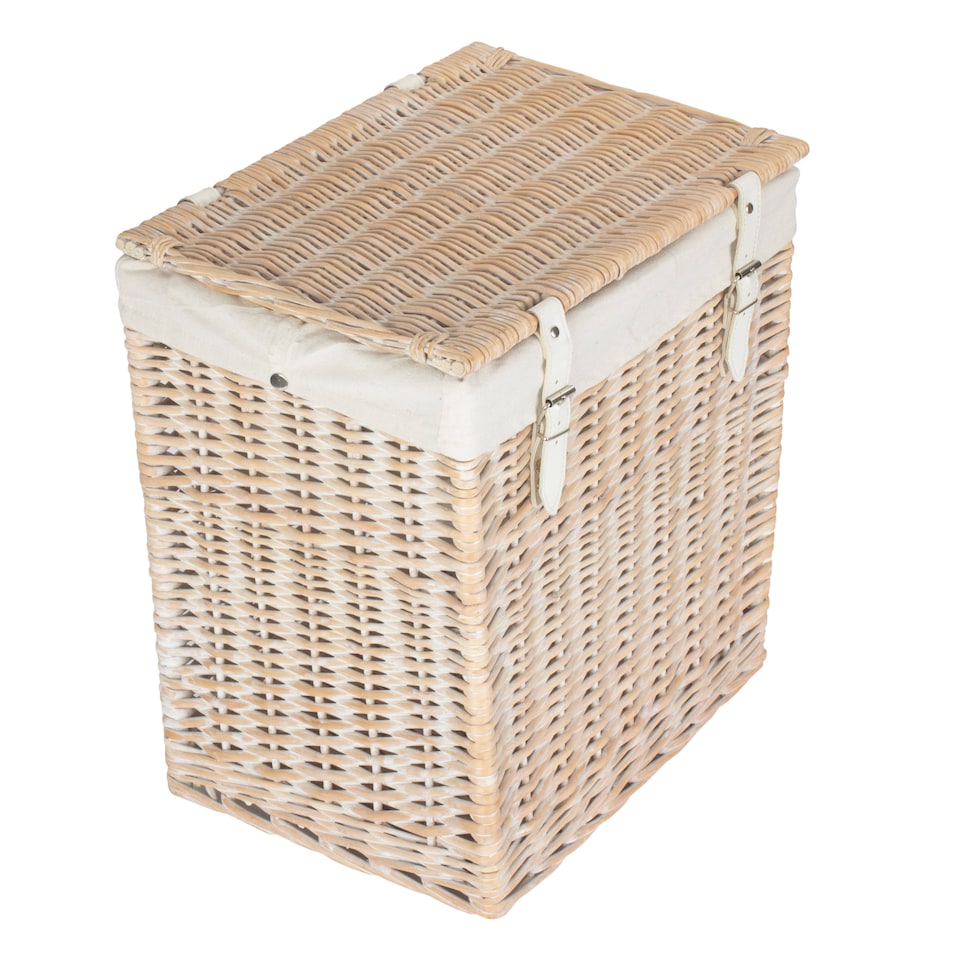 image 1 of Small Boutique White Wash Storage Laundry Hamper With Lining | White | White