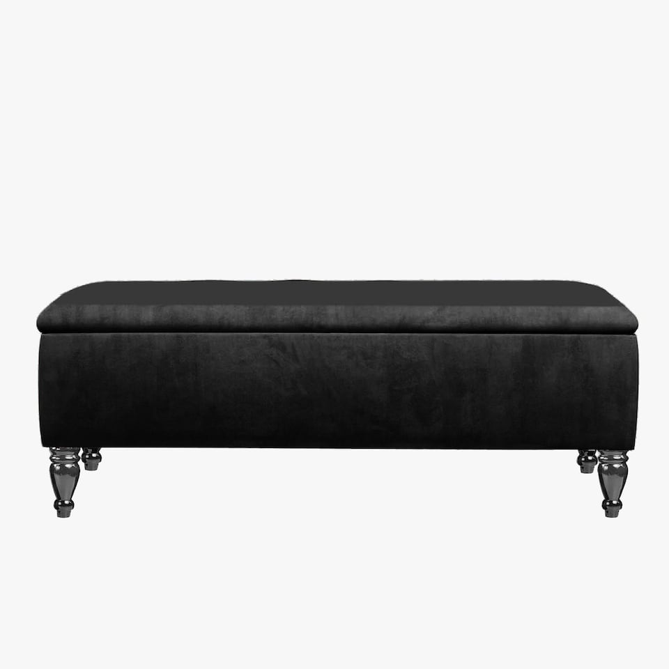 image 1 of Lisbon Plain 180cm Ottoman Storage Bench - Plush Velvet Shoe Bench - Black Upholstery Footstool with Storage