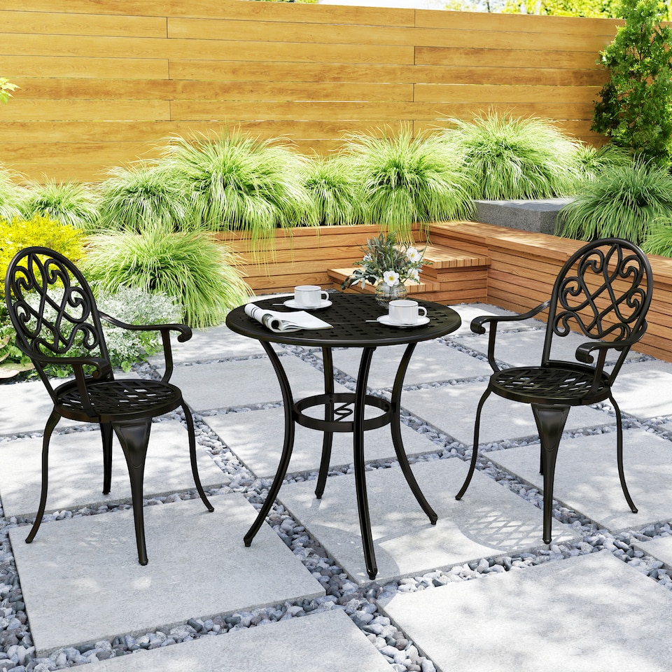 image 1 of Outsunny 3PCs Bistro Set, Aluminium Garden Table and Chairs Black