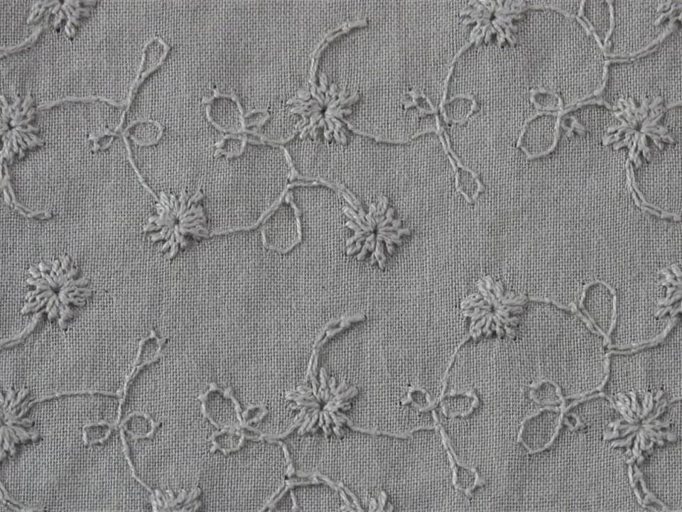 Grey Embroidered Cotton Lawn Fabric for Dressmaking, 150cm / 59" Wide - per metre