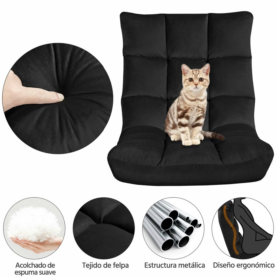 image 1 of Yaheetech Lazy Sleeper Recliner with 14 Adjustable Positions and Backrest Black
