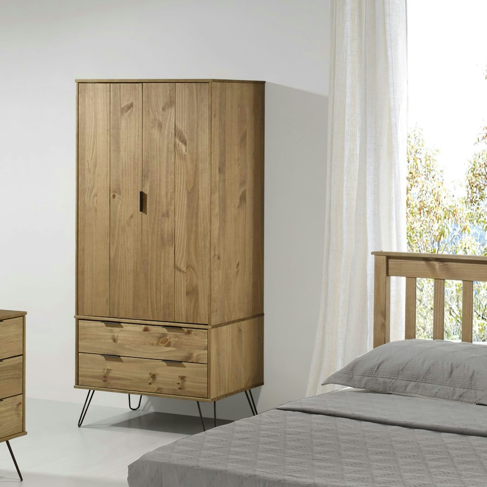 image 1 of Core Products Augusta Pine, 2 Door, 2 Drawer Wardrobe With Antique Wax Finish Brown