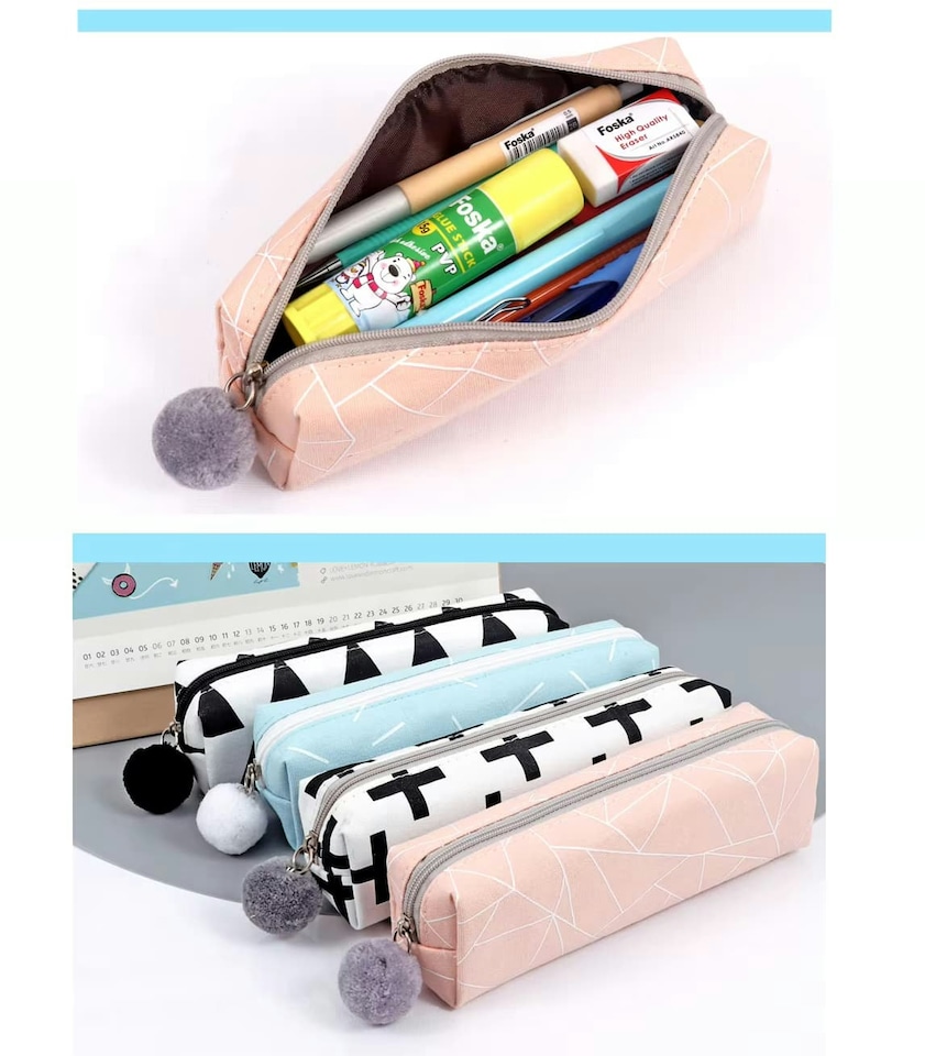 image 1 of Single Colorful Canvas Student Pencil Case with Zipper | Multi