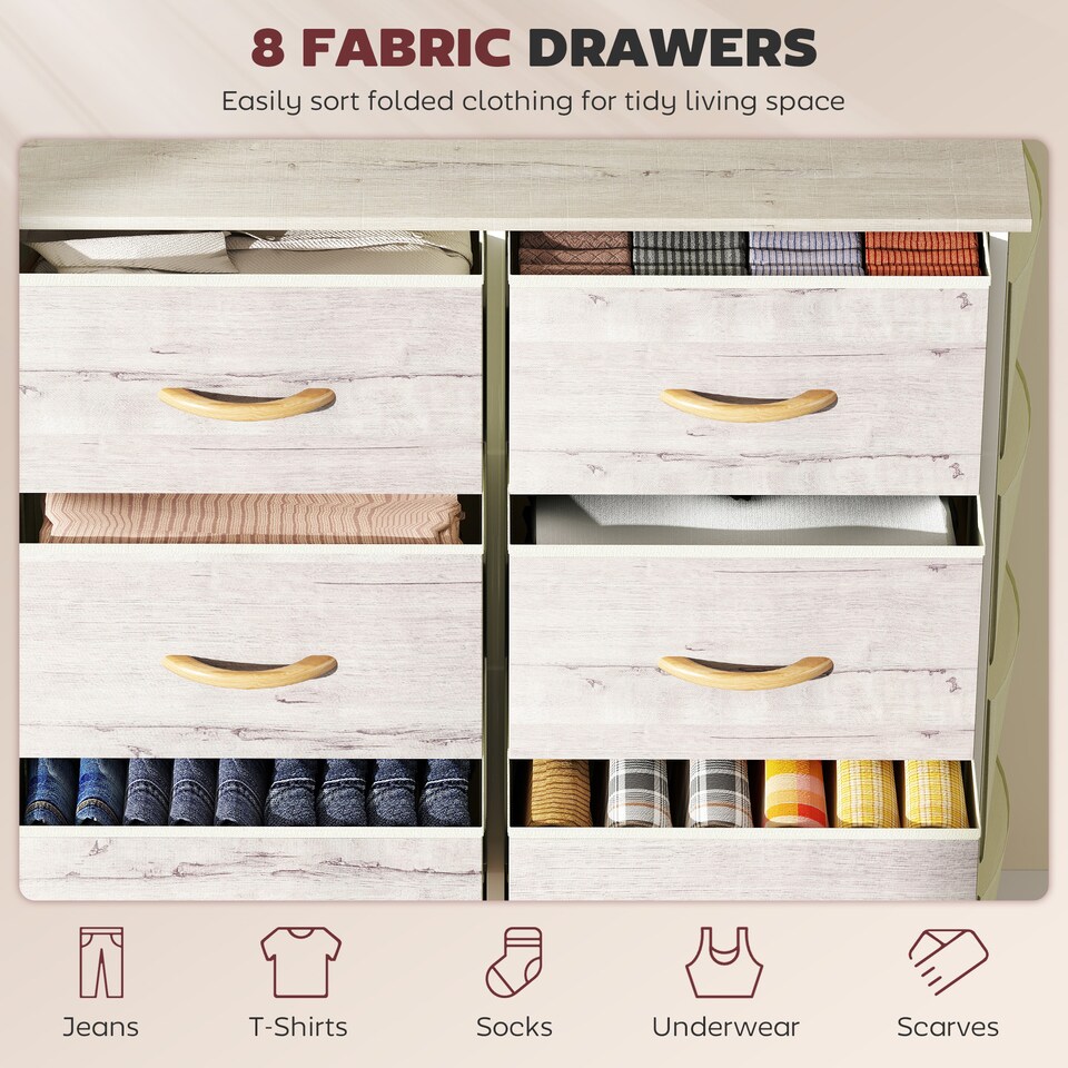 image 1 of HOMCOM Fabric Chest of Drawers, 8 Drawer Dresser for Bedroom, Natural Wood | Brown | Natural wood finish
