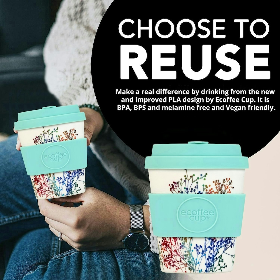 image 1 of Ecoffee Cup 8oz 240ml Reusable Eco-Friendly 100% Plant Based Coffee Cup with Silicone Lid & Sleeve - Melamine Free Travel Mug N/A | Little Canning