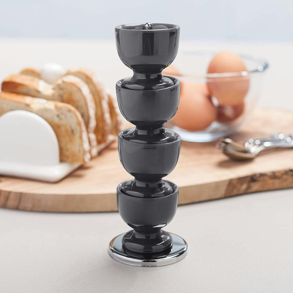 image 1 of Zeal Stack & Store Egg Cups Set with Chrome Stand, Set of 4, Dark Grey