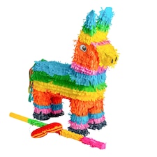 Pinatas Donkey Cardboard Pinata, Stick and Blindfold Set - W40cm x D13cm x H55cm - Multi