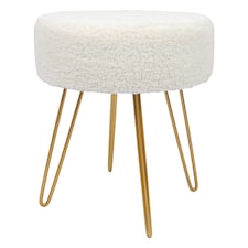 Harbour Housewares Round Boucle Footstool - H41 x D35cm - Cream/Gold | Cream | Cream/Gold
