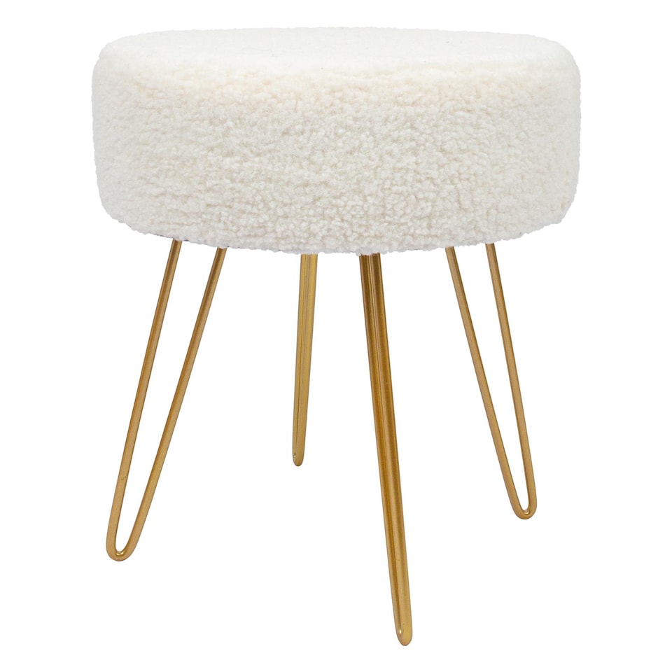 image 1 of Harbour Housewares Round Boucle Footstool - H41 x D35cm - Cream/Gold | Cream | Cream/Gold