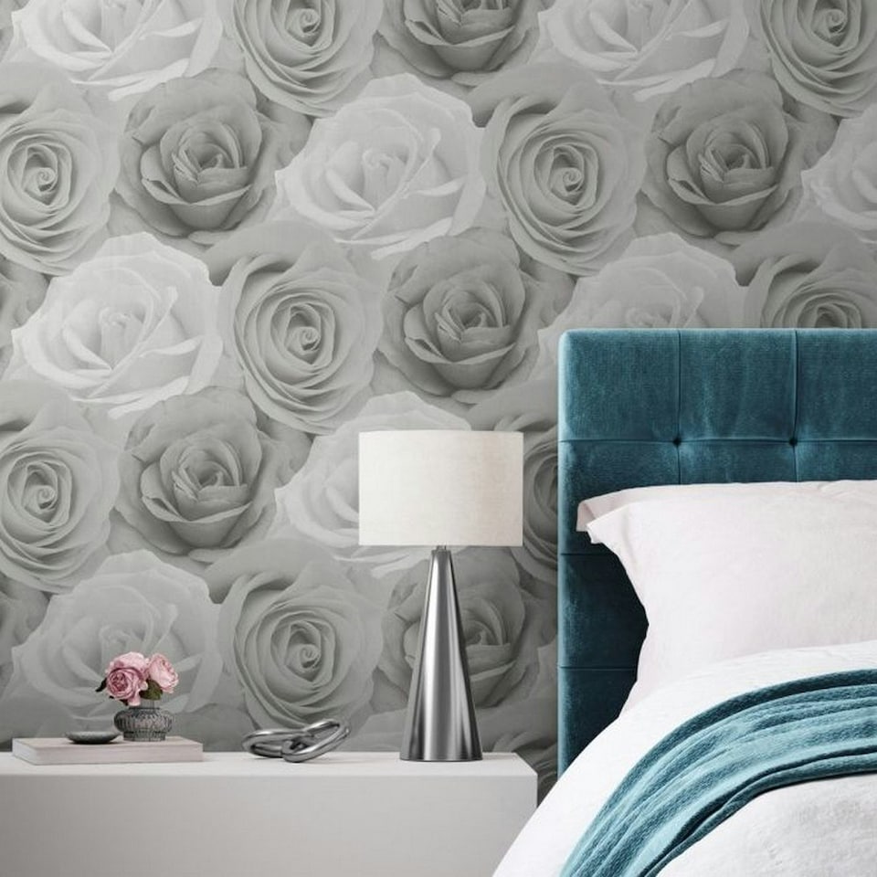 image 1 of World of Wallpaper Melany Roses Wallpaper - Grey - 10m x 53cm | Grey