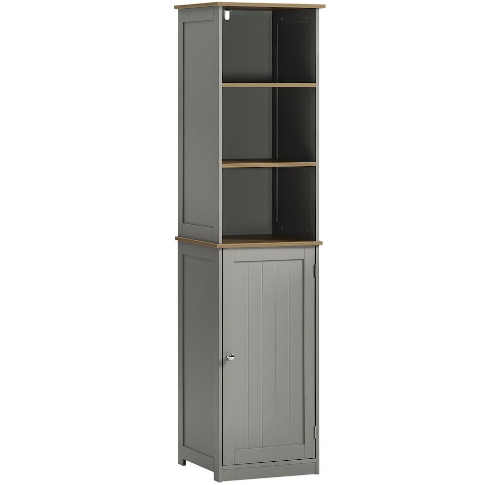 image 1 of Bath Vida Priano 1 Door 2 Shelf Tall Bathroom Cabient, Grey & Oak
