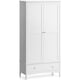 image 1 of Christow White Double Wardrobe with Drawer 2 Door Bedroom Storage Furniture Cupboard