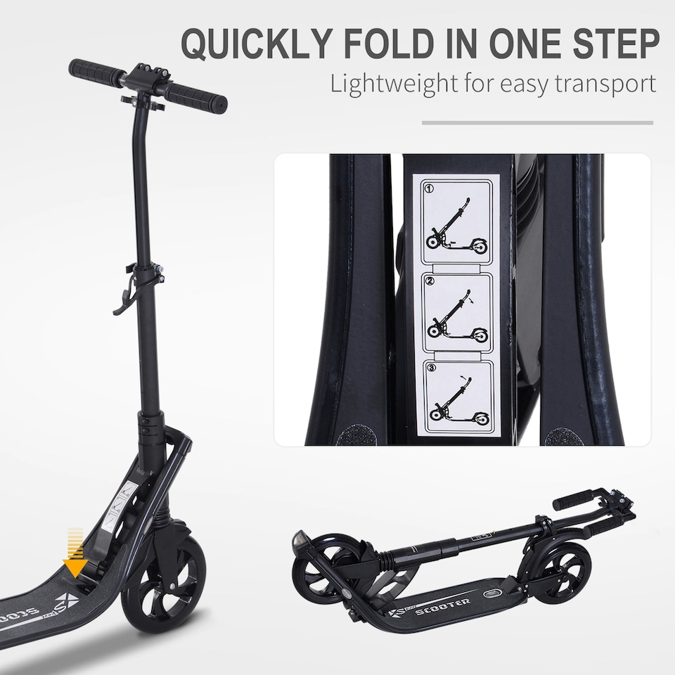 image 1 of HOMCOM Folding Kick Scooter Teens Adult Ride On Adjustable 2 Big Wheels Black