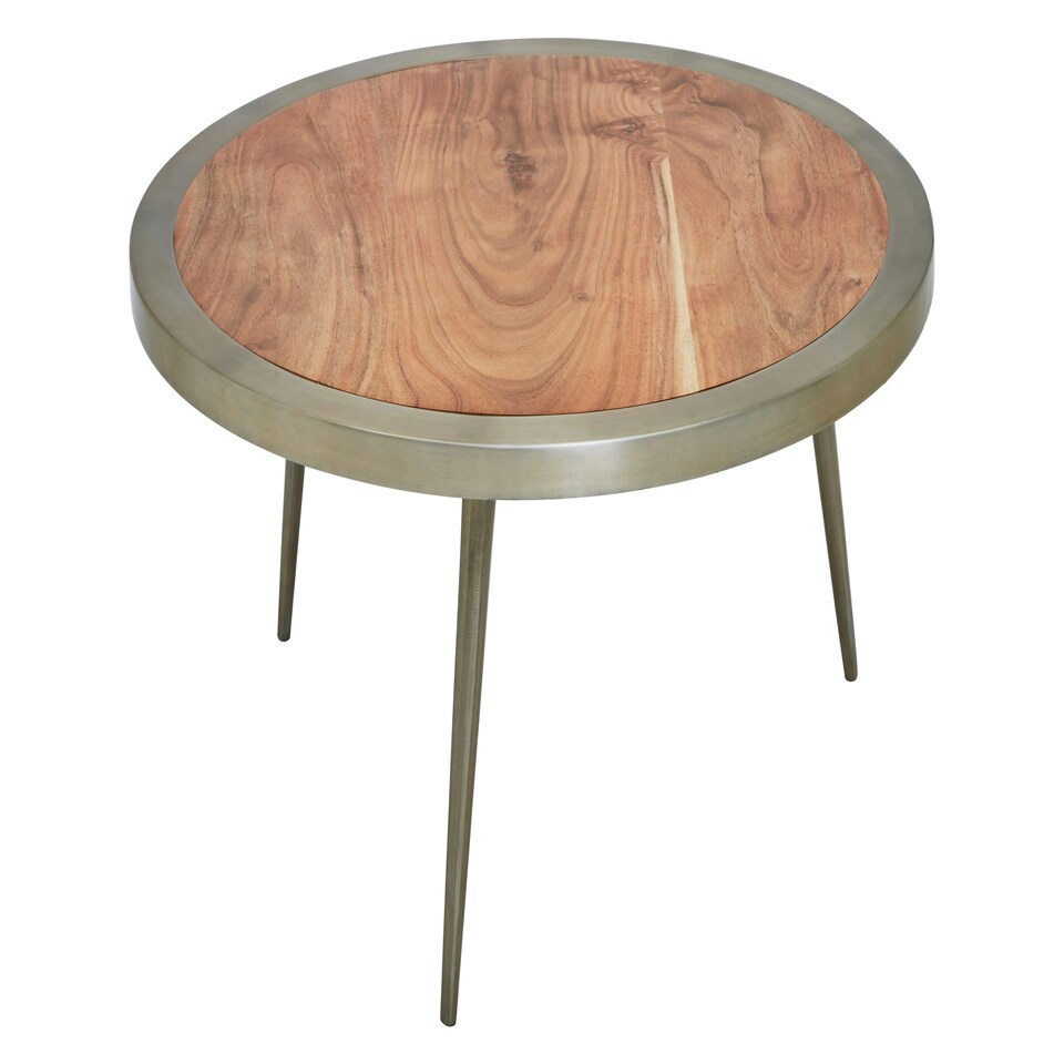 image 1 of Acacia Wood Round Coffee Table-Kitchen Table With Distinctive Grain-Metallic Accent Table With Splayed Legs
