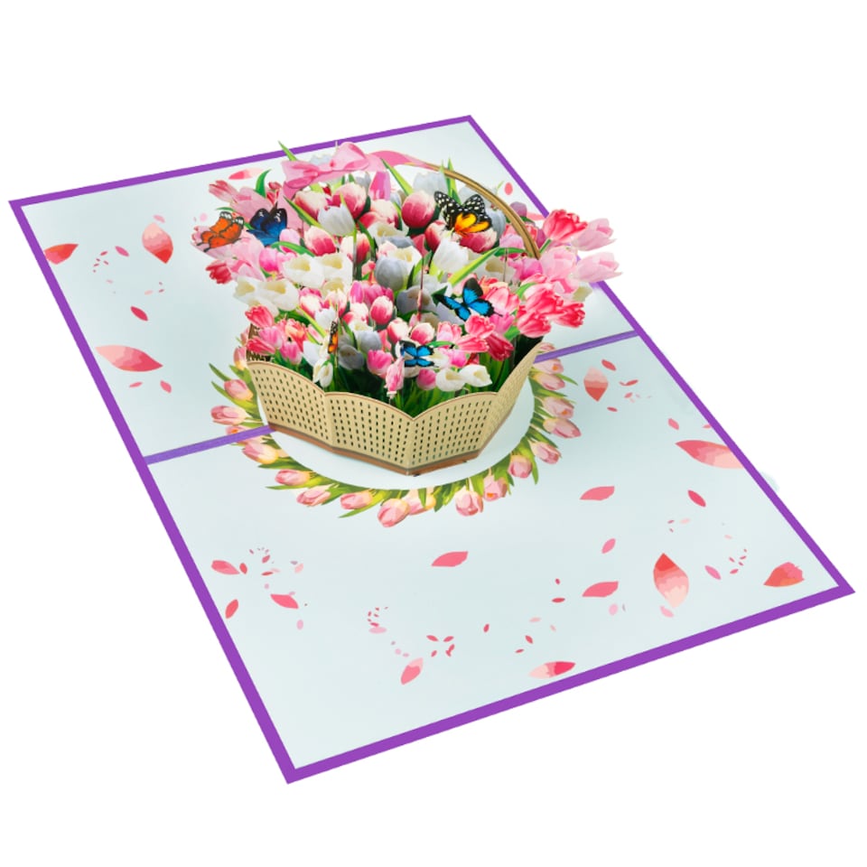 image 1 of Blooming Elegance Tulip Basket 3D Pop Up Greeting Card