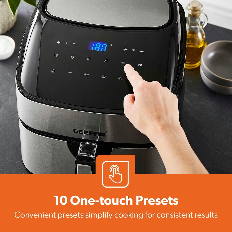 image 1 of GEEPAS 1.7L Illuminating Electric Kettle 2 Slice Bread Toaster & 7.5L Air Fryer Combo Kitchen Set