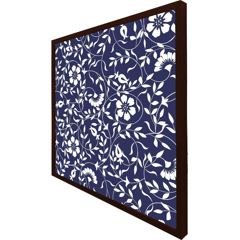 image 1 of White flowers on navy (Picture Frame) Brown | Oak | XS