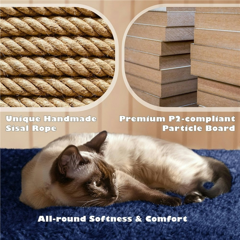 image 1 of Yaheetech 137cm Tall Cat Tree with Scratching Posts Navy Blue