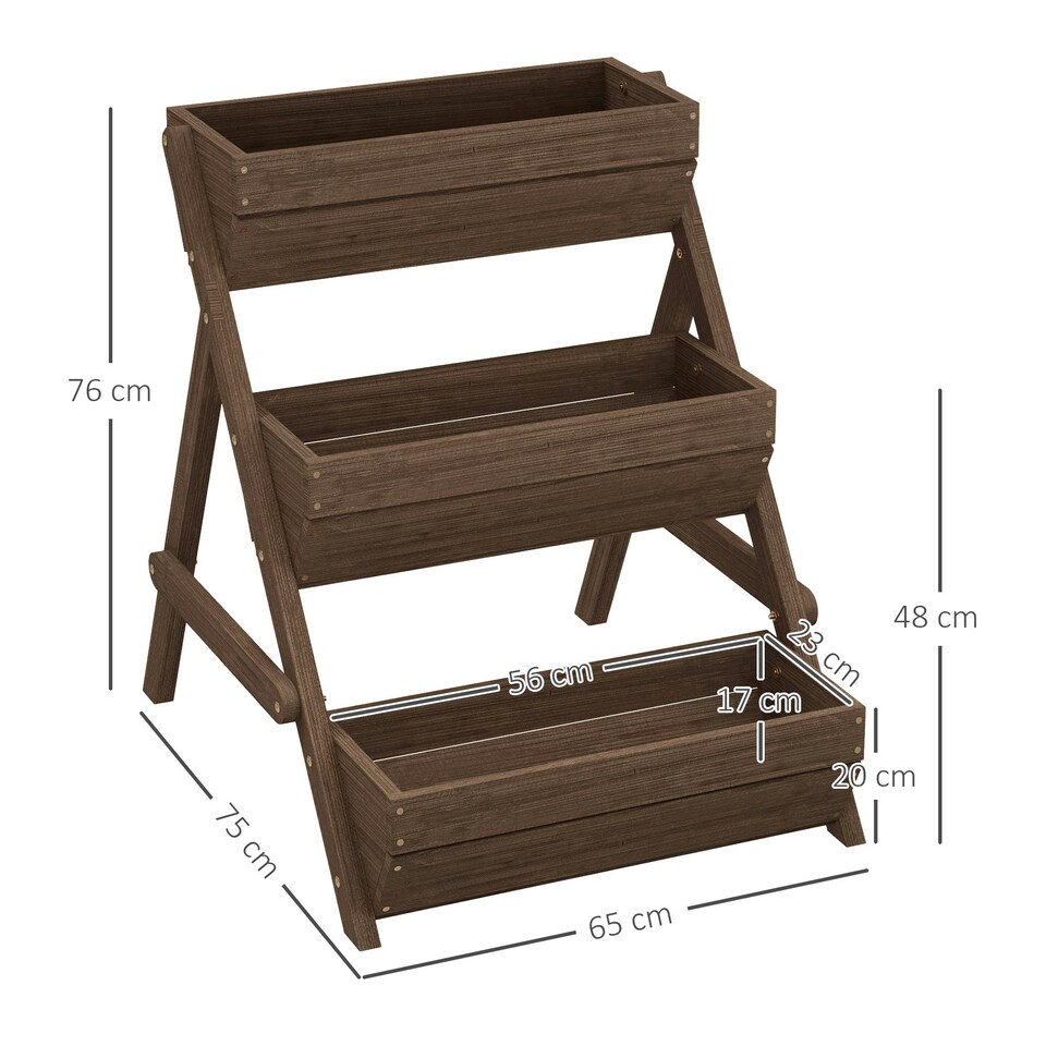 image 1 of Outsunny 3 Tier Raised Garden Bed Wooden Elevated Planter Box Kit, Tan