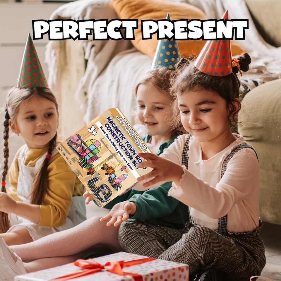 image 1 of Desire Deluxe Magnetic Building Tiles Road Blocks - Magnet Crane Car Set for Kids, Educational Preschool STEM Learning Montessori Construction Toddler Toy for Boys & Girls 3+ Year