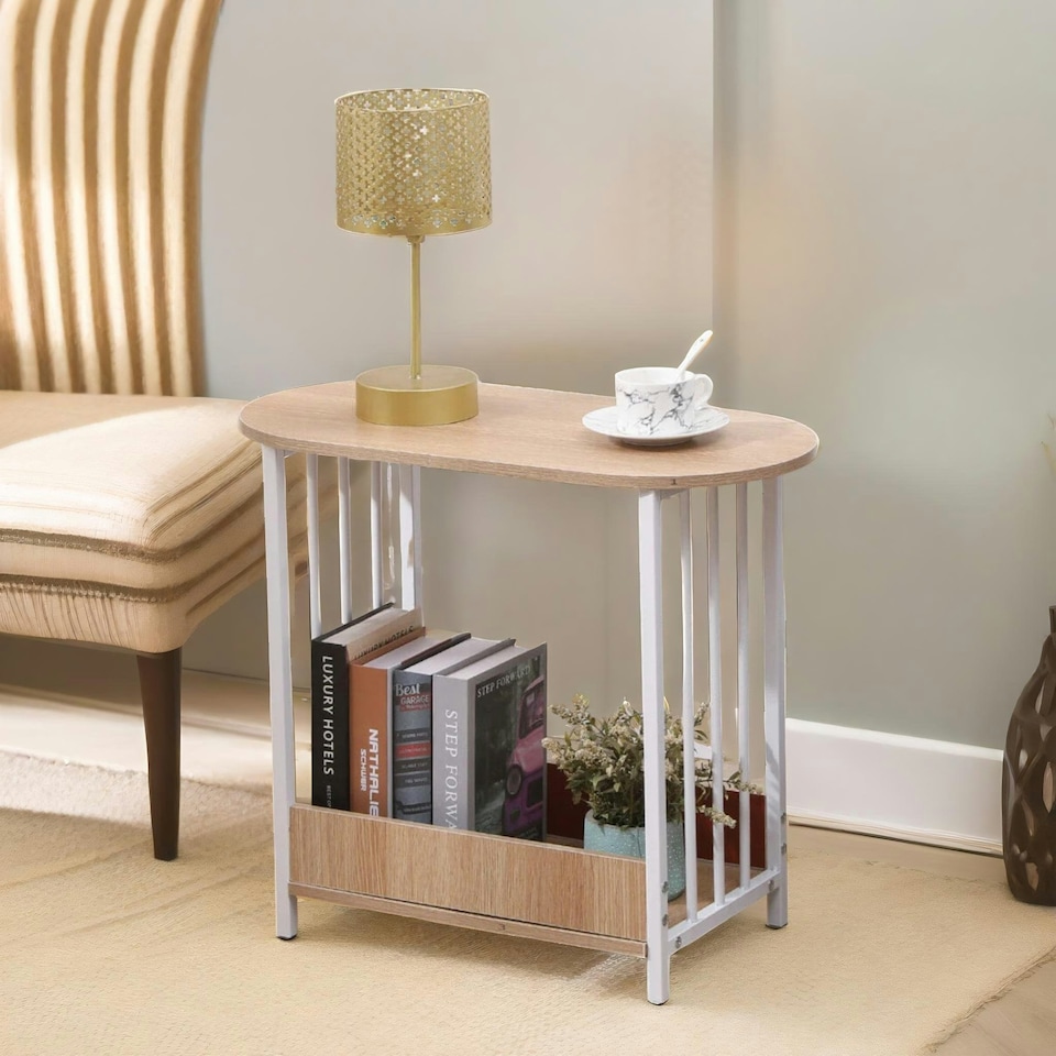 image 1 of 2 Tier Narrow Side Table Oak Brown