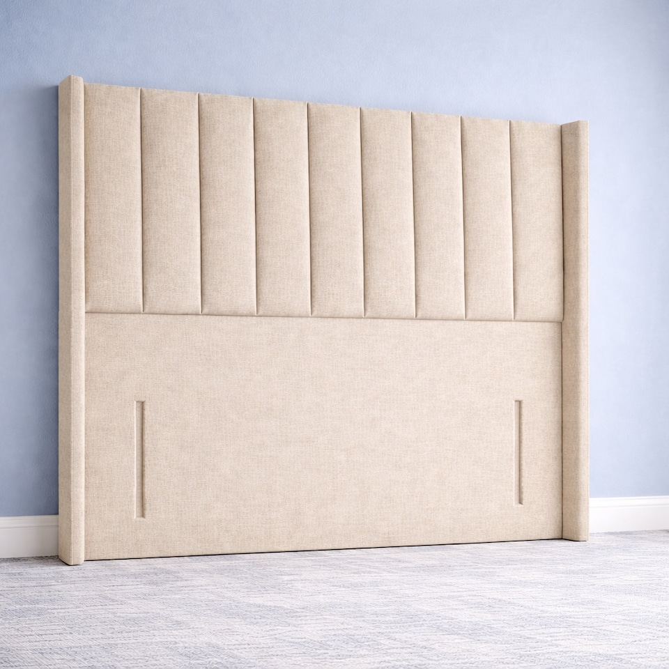 image 1 of Beige Linen Floorstanding Wing 3FT Single 54inch Single Headboard