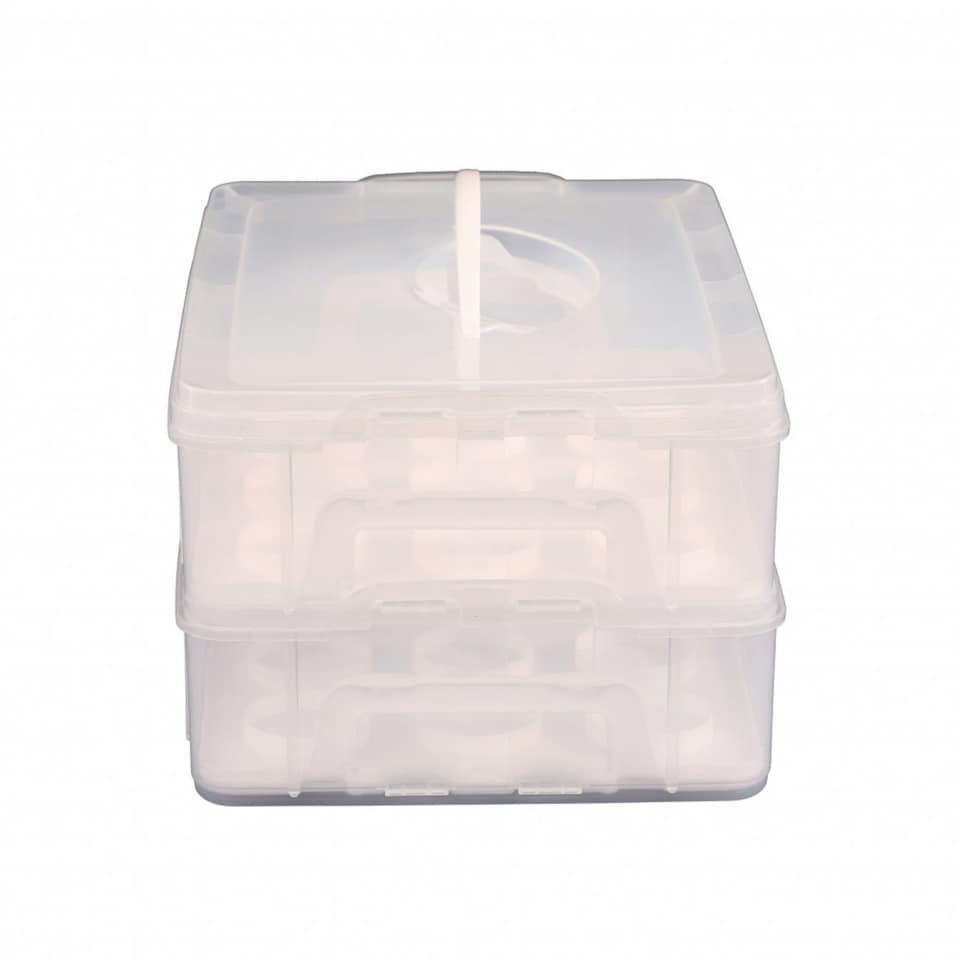 image 1 of 2 Tier Cupcake Cake Holder Portable Storage Carrier | Clear