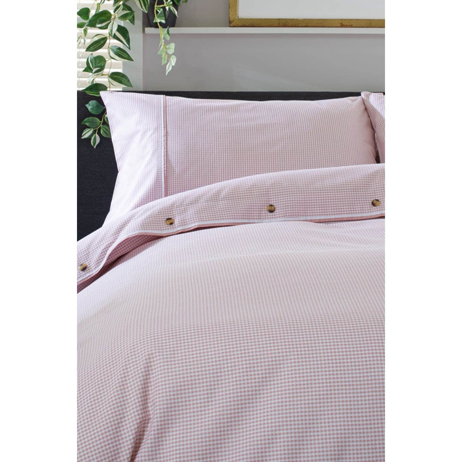 Gingham Rose And White Check 100% Cotton Duvet Cover Set
