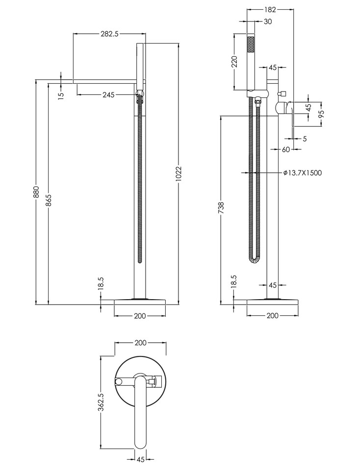 image 1 of Balterley Current Round Floor Standing Bath Shower Mixer Tap with Kit and Flat Rounded Spout | Gold | Brushed Brass | 1