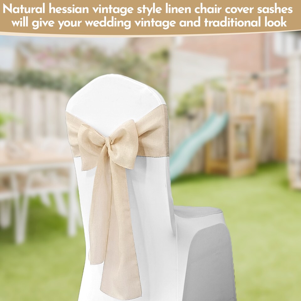 image 1 of 7" x 108" Hessian Chair Sashes, Rustic Burlap Table Runner Sash - 10pcs