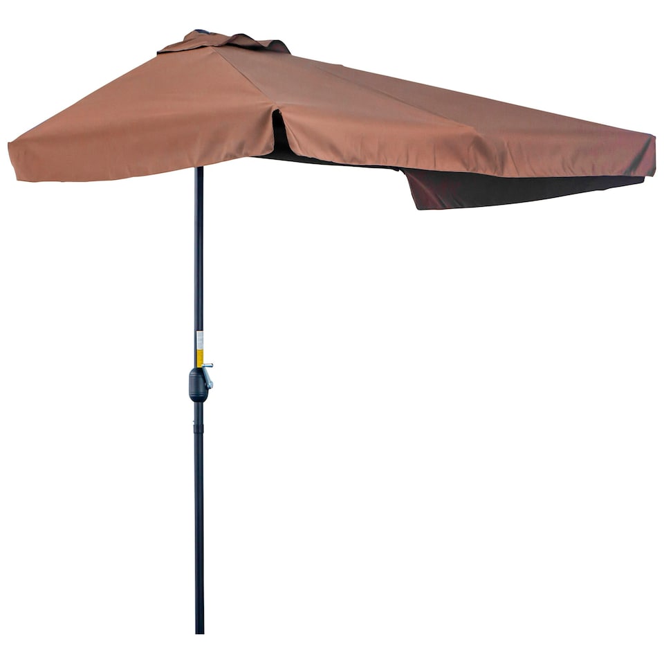 image 1 of Outsunny 2.3m Half Round Parasol Garden Sun Umbrella Metal w/ Crank Brown